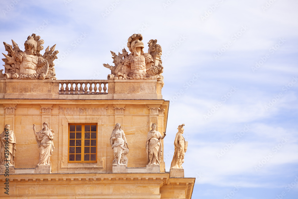 Palace of Versailles with Greek knights sculptures