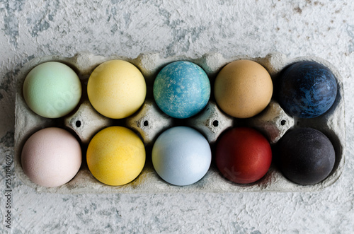 Homemade naturally dyed Easter eggs photo