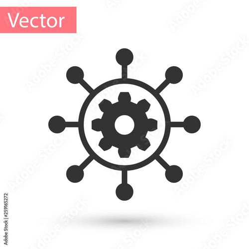 Grey Project management icon isolated on white background. Hub and spokes and gear solid icon. Vector Illustration