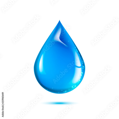 Blue Drop of Water. It is isolated on the White Background. Vector Illustration