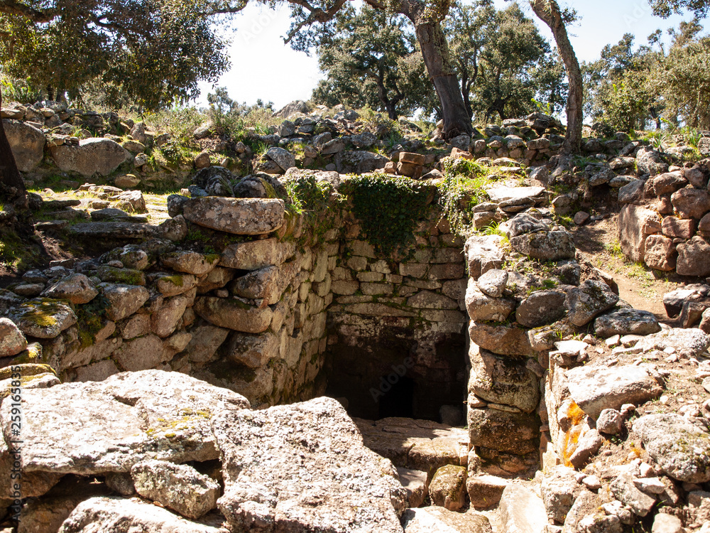 Sacred Source entrance archaeological site of Noddule in the megalithic circle and large circular hut in the new archaeological site in Sardinia , ITALY. Sacred Source entrance archaeological site of Noddule in the megalithic circle and large circular hut in the new archaeological site in Sardinia , ITALY.