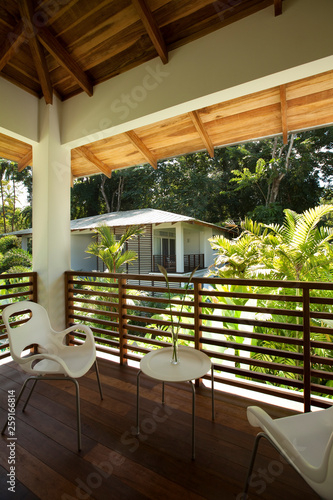 Balcony from Boutique Hotel located in Costa Rica in the Caribbean surrounded by beautiful Nature