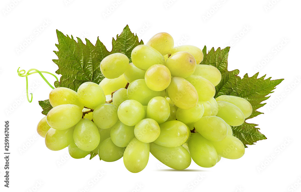 Fresh grapes with leaves isolated on white background with clipping pass Fresh grapes with leaves isolated on white background with clipping pass