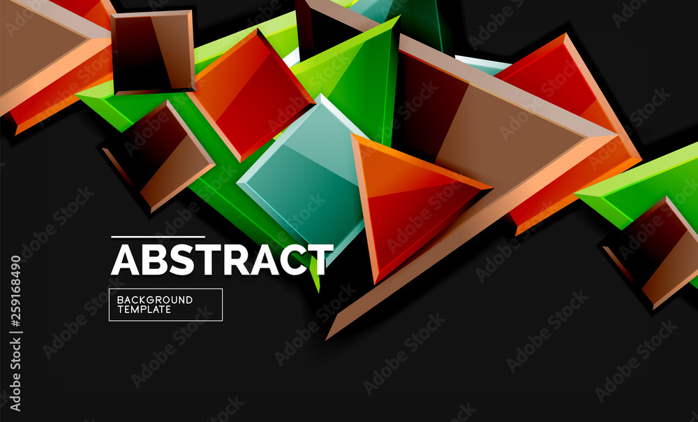 Glossy mosaic style geometric shapes - squares and triangles on black Glossy mosaic style geometric shapes - squares and triangles on black