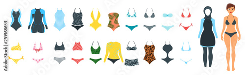 Obraz na plátně Vector set of female swimsuit