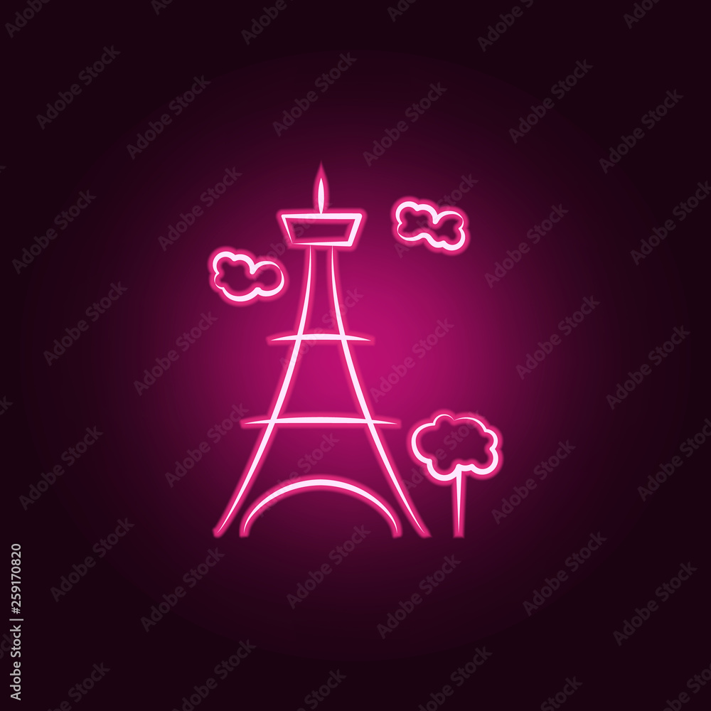 Eiffel neon icon. Elements of travel set. Simple icon for websites, web design, mobile app, info graphics