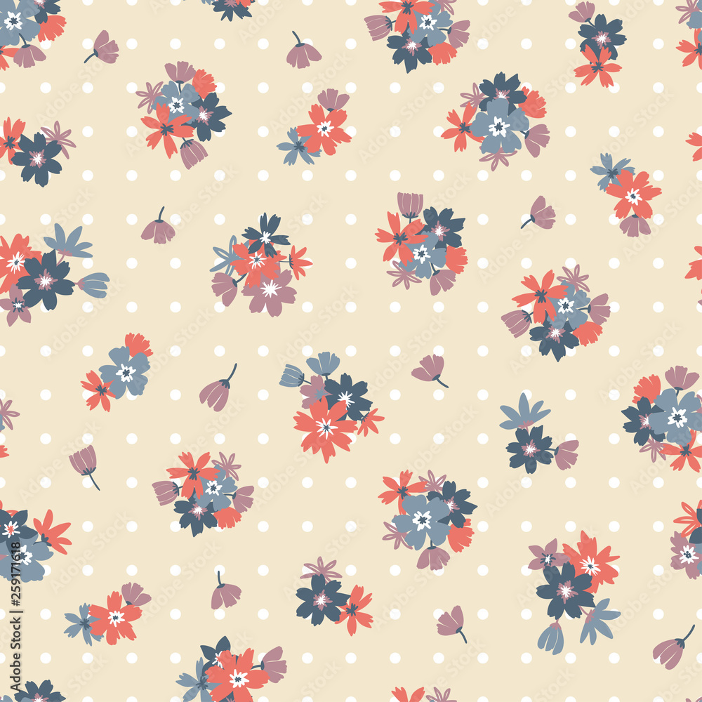 Colorful seamless pattern with flowers and points Colorful seamless pattern with flowers and points