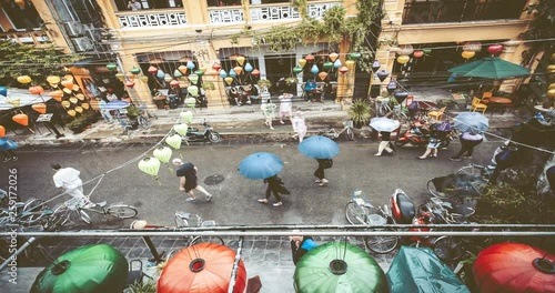 Vietnam tourism. Time lapse traffic of tourists and locals in the old city