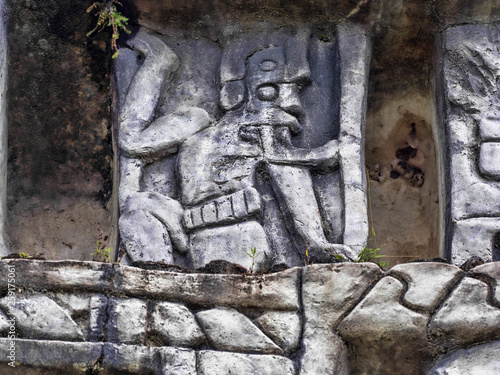 Details of Mayan scenes engraved in stone. Aarcheological site  Xunantunich  Belize