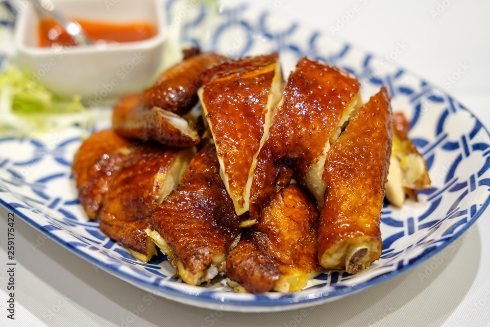 Crispy roasted chicken with fermented red bean curd sauce (half bird) Crispy roasted chicken with fermented red bean curd sauce (half bird)