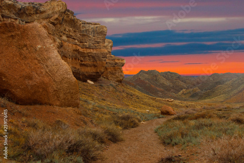 national park, sunset among the stones, colored mountains, travel to the canyon © Olena