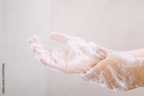 Hygiene. Cleaning Hands. Washing hands with soap with water Pay dirt.