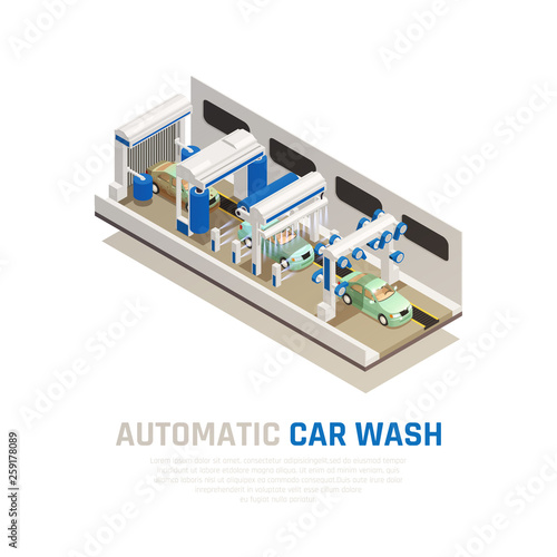 Carwash Service Isometric Concept
