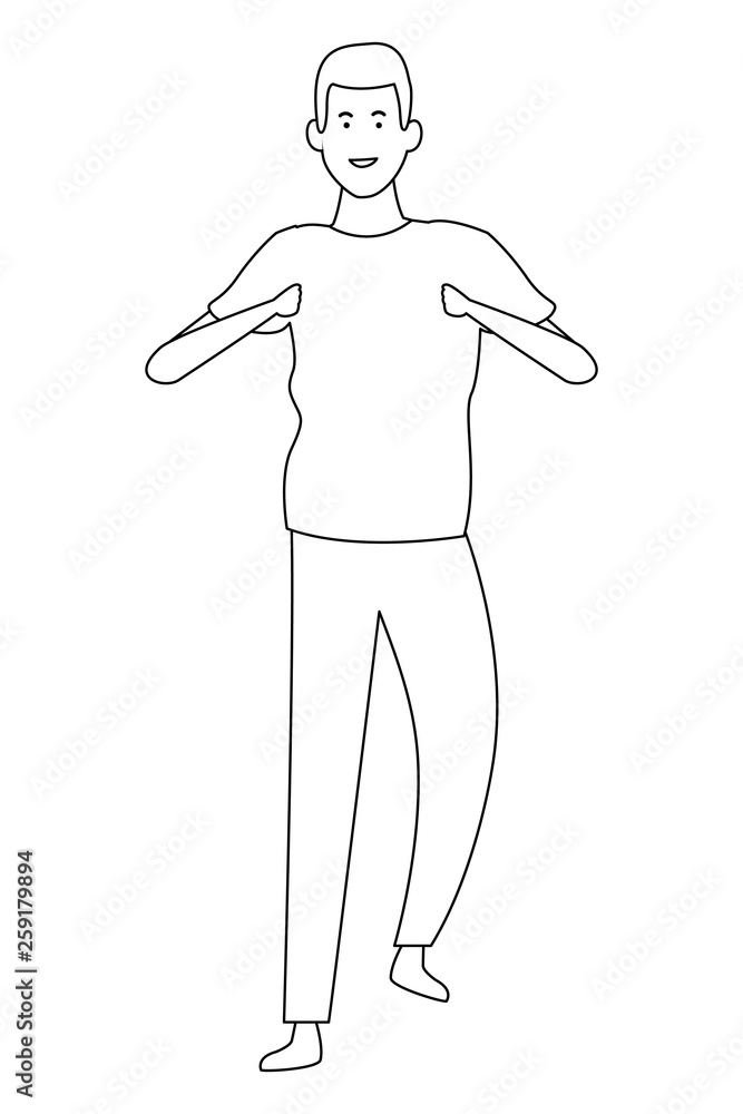Young man cartoon in black and white Young man cartoon in black and white