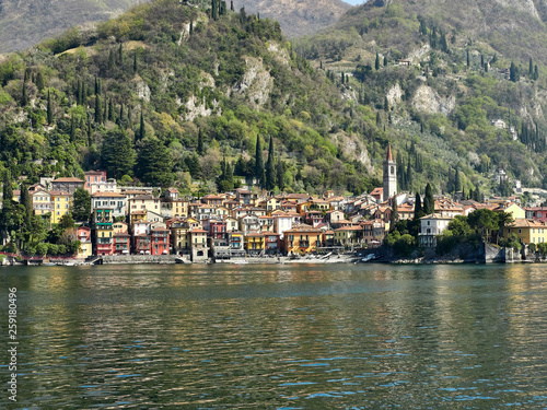 Varenna, Italy March 30 2019 Frontal Lanscape view of Varenna Town at Lake Como Italy