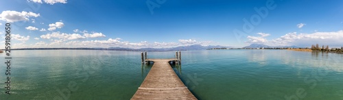 Panoramic view of a beautiful morning over the Lake Garda  Italy