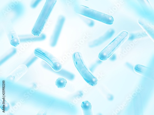 Probiotics Lactobacillus acidophilus. 3d illustration. Blue color. photo