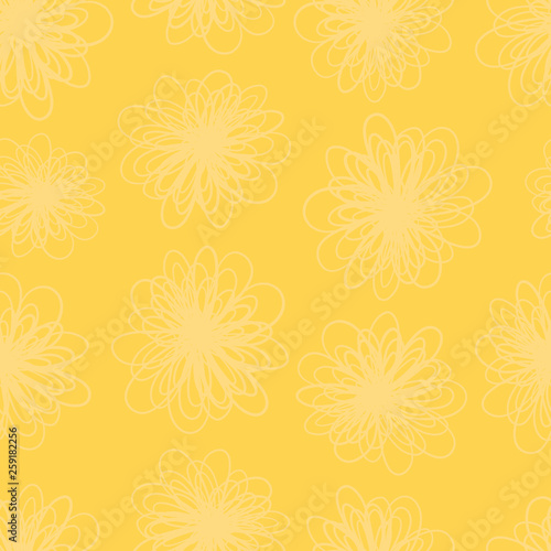 Yellow flower texture seamless vector background. Repeating pattern of abstract flowers in yellow hues. Subtle foliage texture for summer fabric, page fill, web backgrounds, home decor, banner