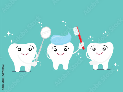 funny cartoon teeth brushing action concept