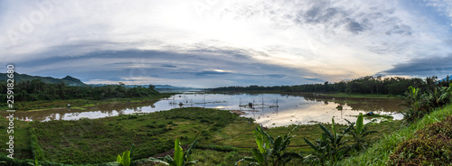 The view of the lake with a mountain of clear, cloudy sky Java indonesia 