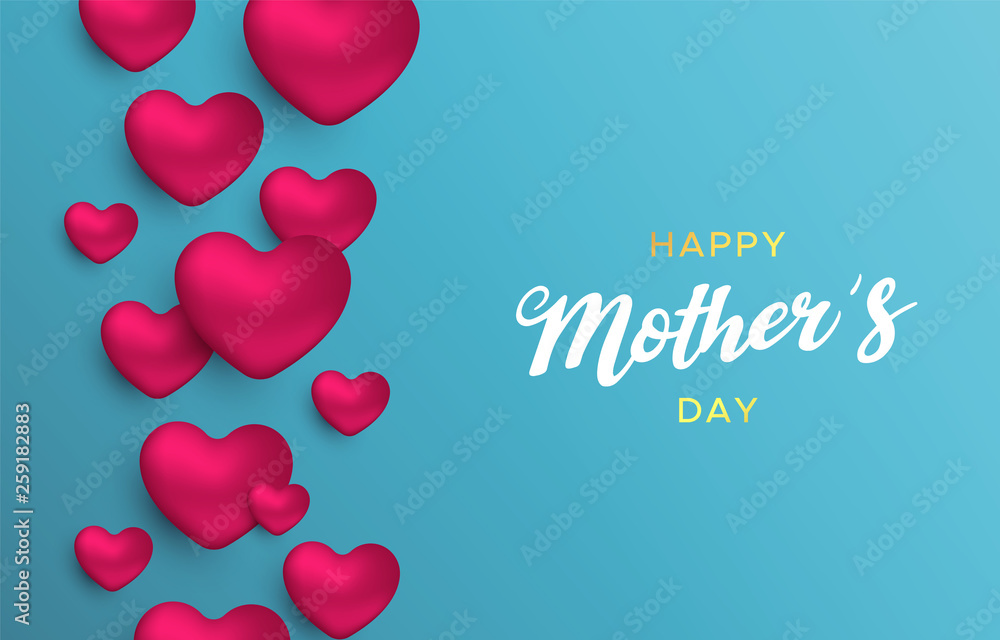 Happy Mothers Day love card of pink hearts