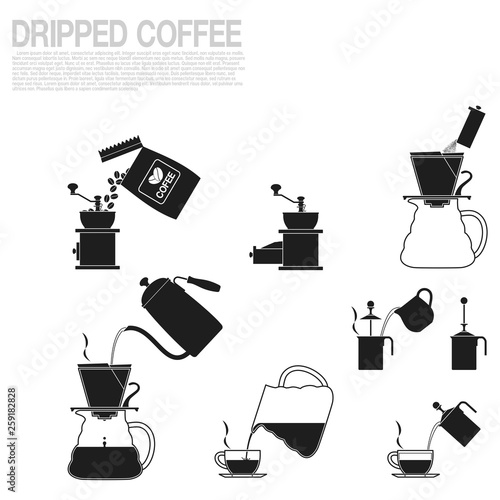 Single color icon of Dripped coffee making process