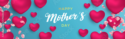 Happy Mothers Day banner of pink heart balloons