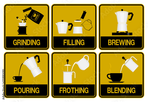 Multi color icon of Brewed coffee making process