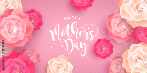 Happy Mothers Day card of pink spring rose flowers