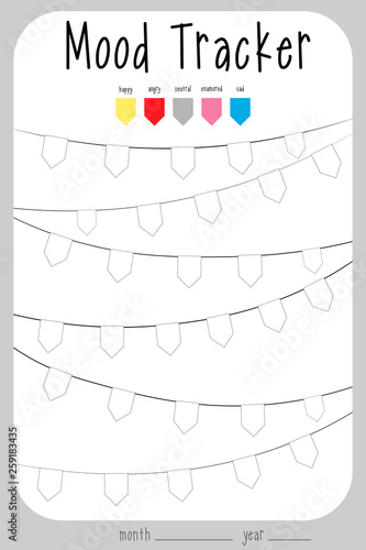 Mood diary for a month. mood tracker calendar. keeping track of emotional flag state