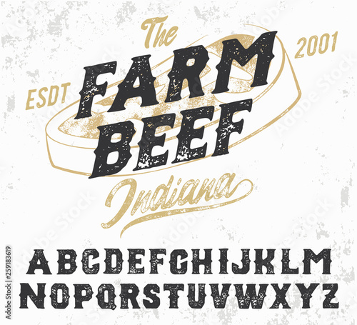 Farm Beef. Original hand made typeface. Serif font. Fresh food, natural, chicken. Hand made logo. Backyard support.