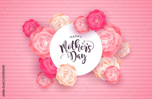 Happy Mothers Day card with pink rose flowers