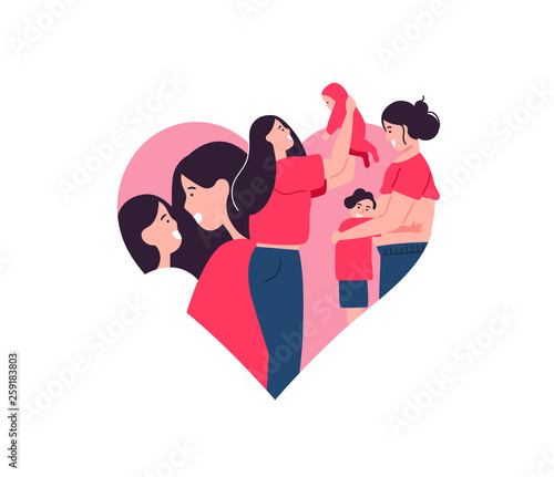 Single mother concept illustration with children
