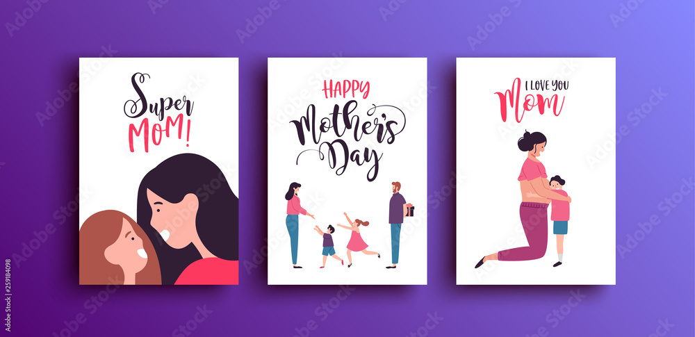Happy Mothers Day family card set with children