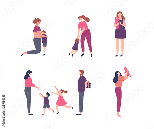 Set of Women with children and family scenes