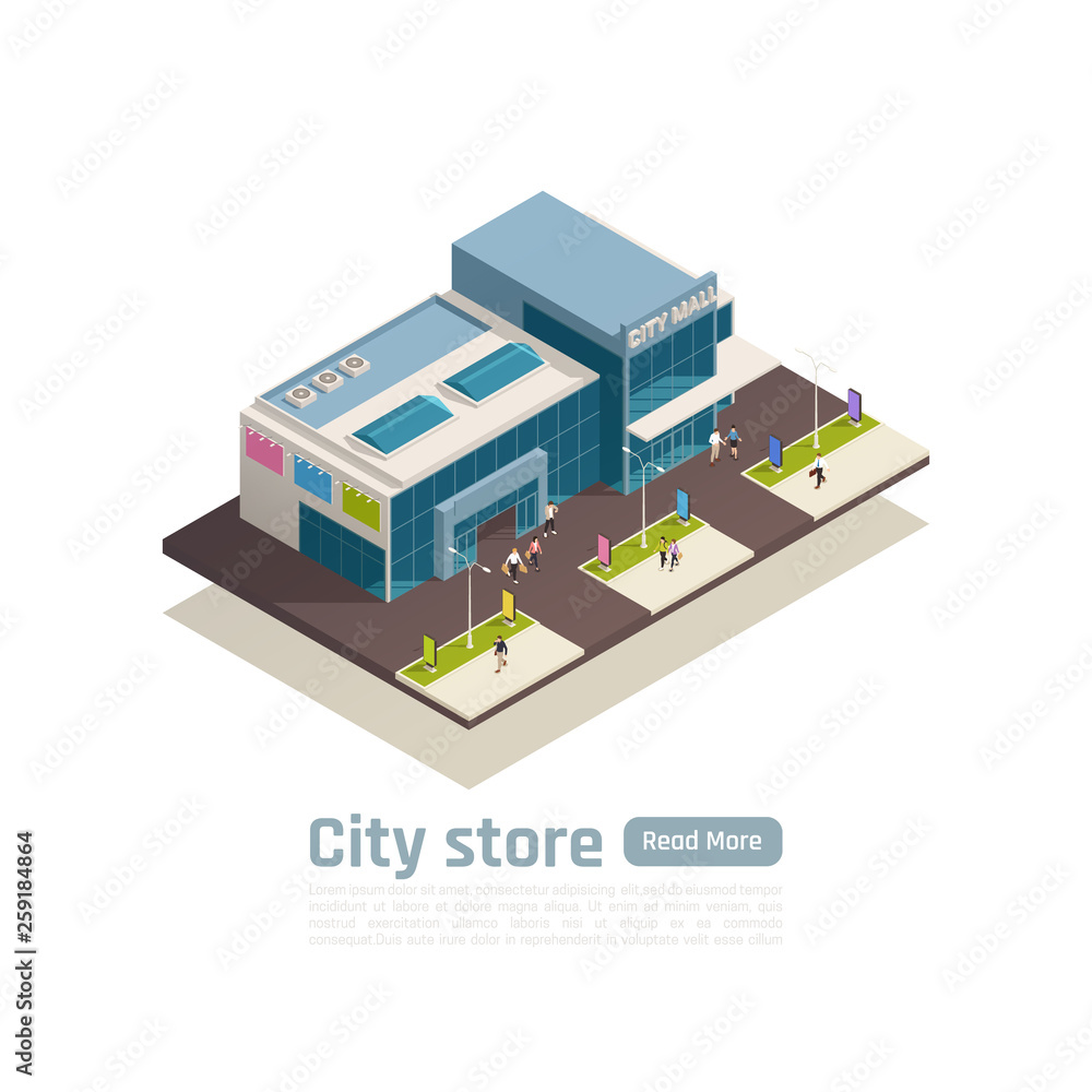 Shopping Center Isometric Composition