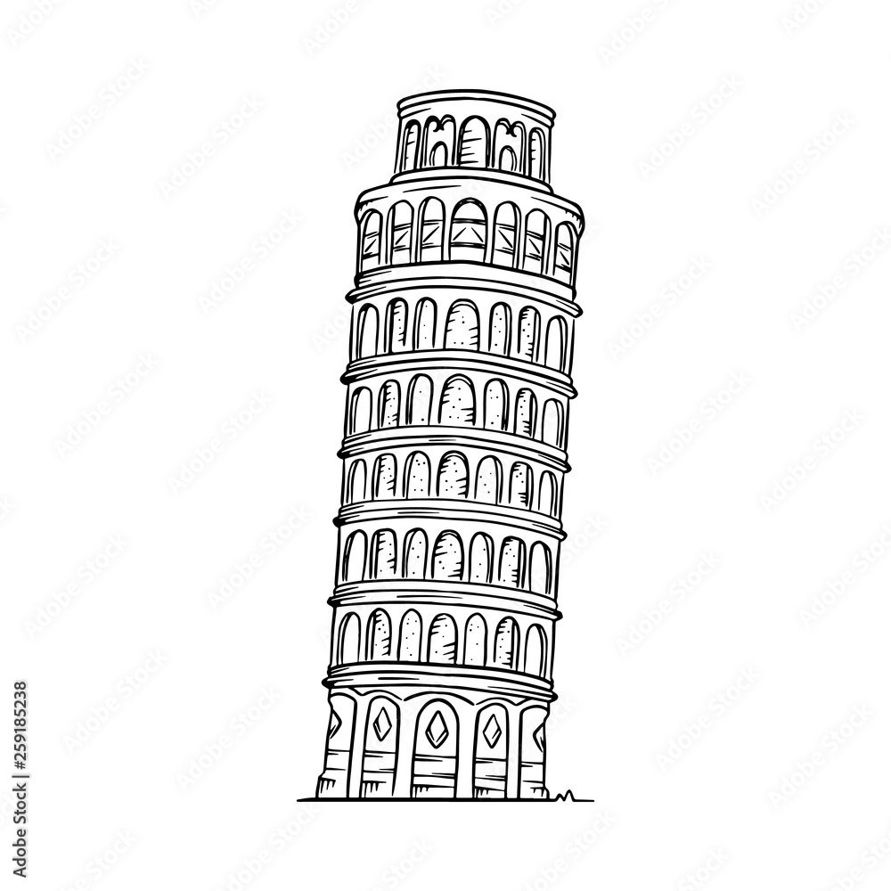 Leaning Tower of Pisa vector illustration. Pisa line drawing