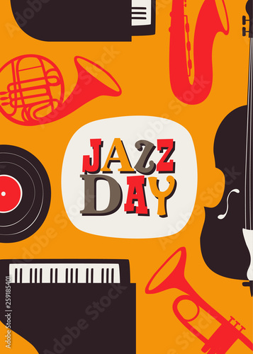 Canvas Print Jazz Day poster of retro music band instruments