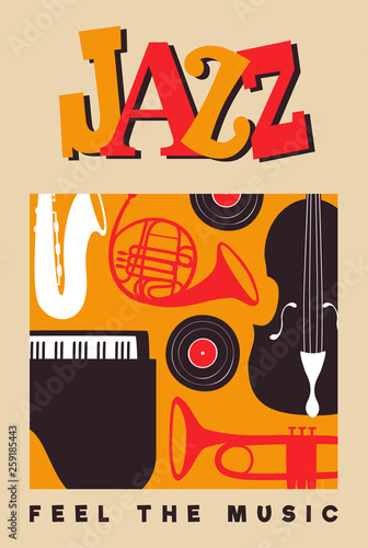 Jazz Day poster of vintage music instruments