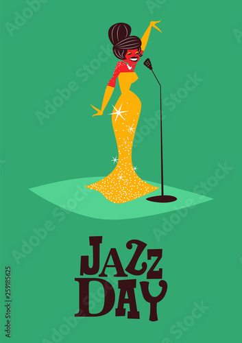 Jazz Day poster of retro mid century woman singer