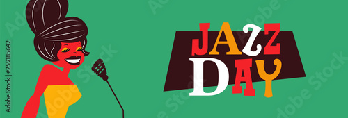 Jazz Day banner of retro mid century woman singer