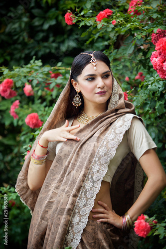 Canvas Print The girl, dressed in a Sari of Indian culture.