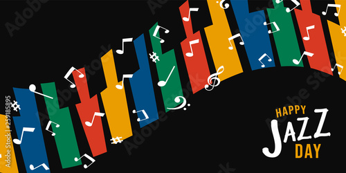 Happy Jazz Day banner of colorful piano keys