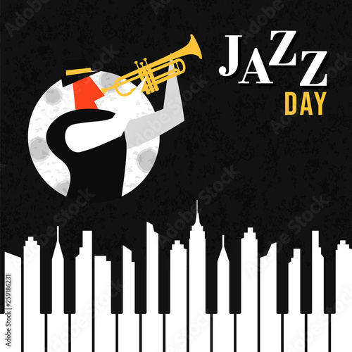 Jazz Day poster of piano key city at night
