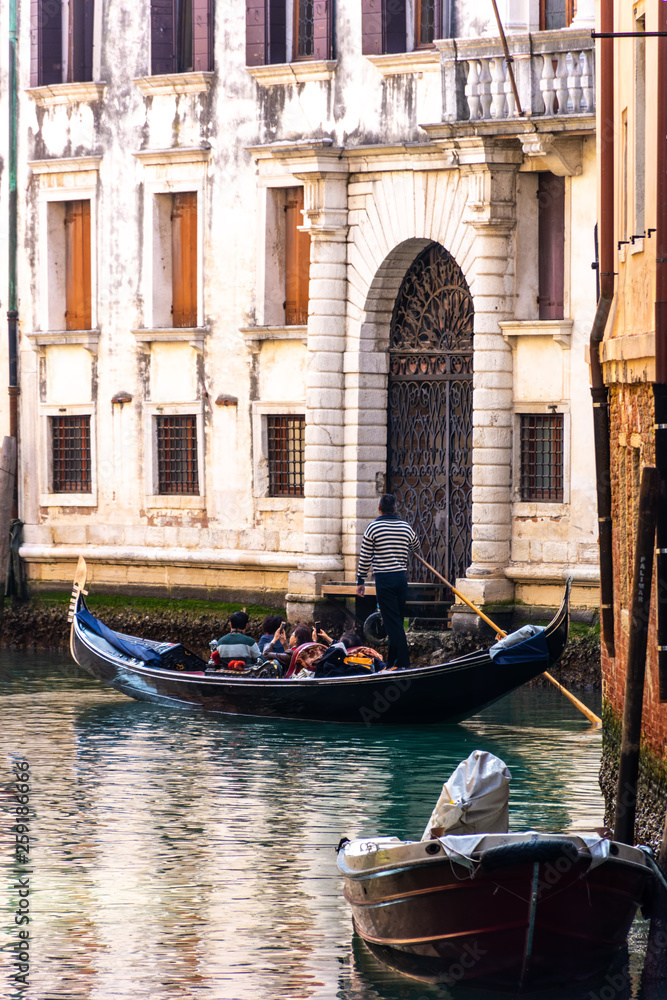 Beautiful view of traditional Gondolas on famous Venice canals