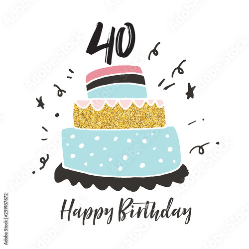 40th birthday hand drawn cake birthday card