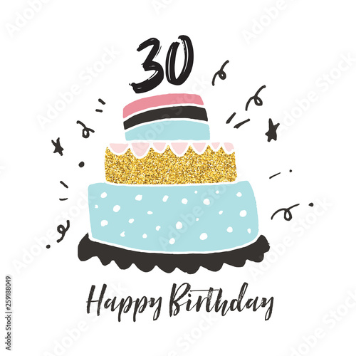 30th birthday hand drawn cake birthday card