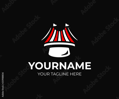 Circus top tent with flag logo design. Circus dome with hat vector design. Circus show logotype