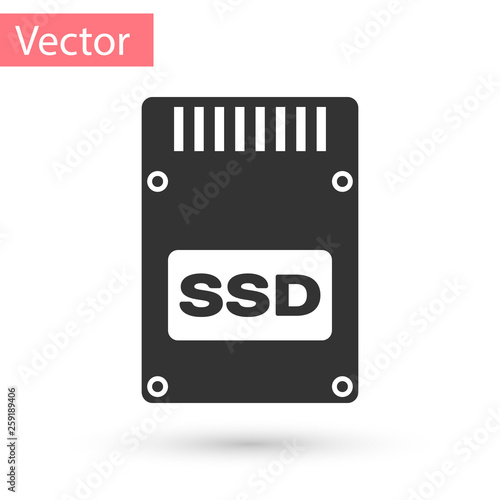 Grey SSD card icon isolated on white background. Solid state drive sign. Storage disk symbol. Vector Illustration