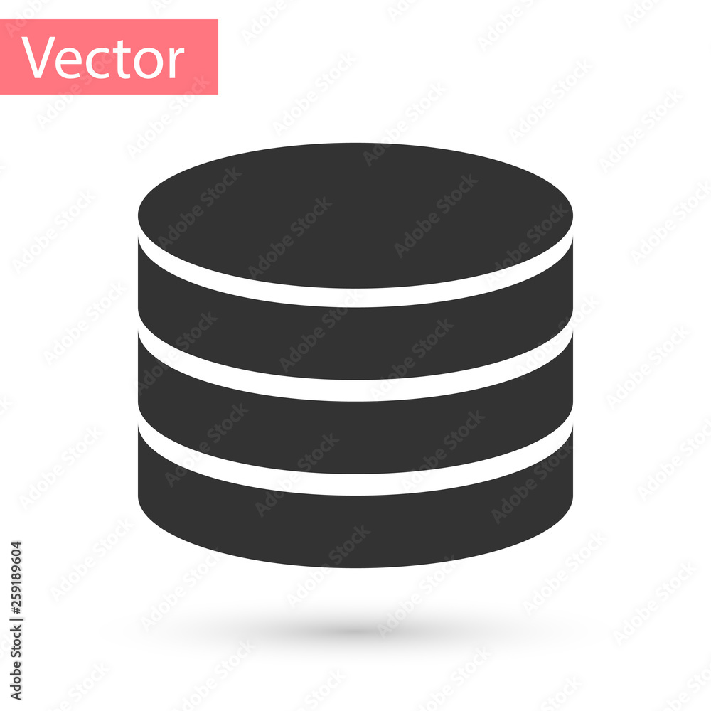 Grey Database icon isolated on white background. Network databases ...
